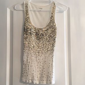 EXPRESS Gold Sequin Cream Tank Top
